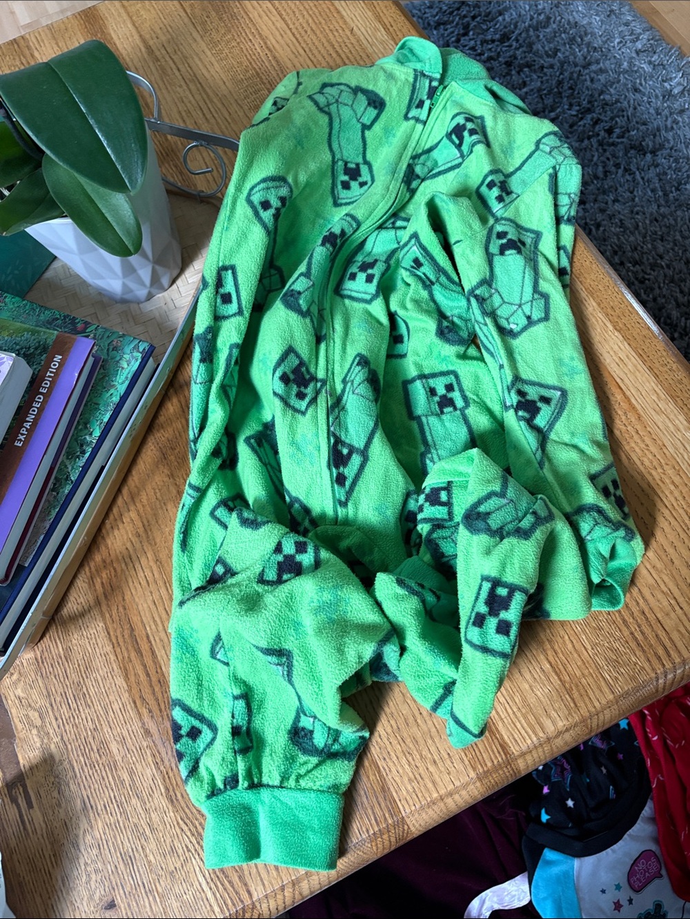 Kids Green Creeper Fleece Zip Hoodie.